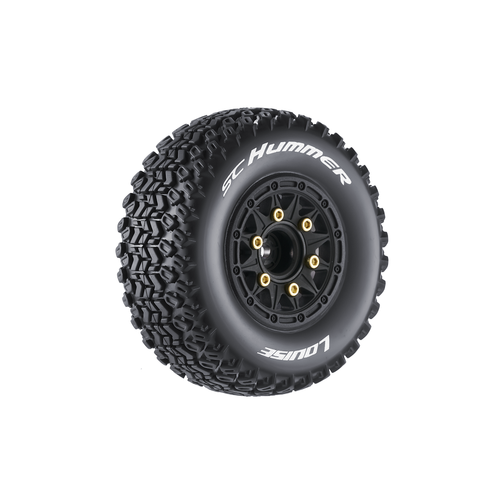 Louise R/C SC-Hummer 1/10 Short Course Tires, Soft, 12, 14 & 17mm Removable Hex Glued on Black Rim (2) LT3224SB