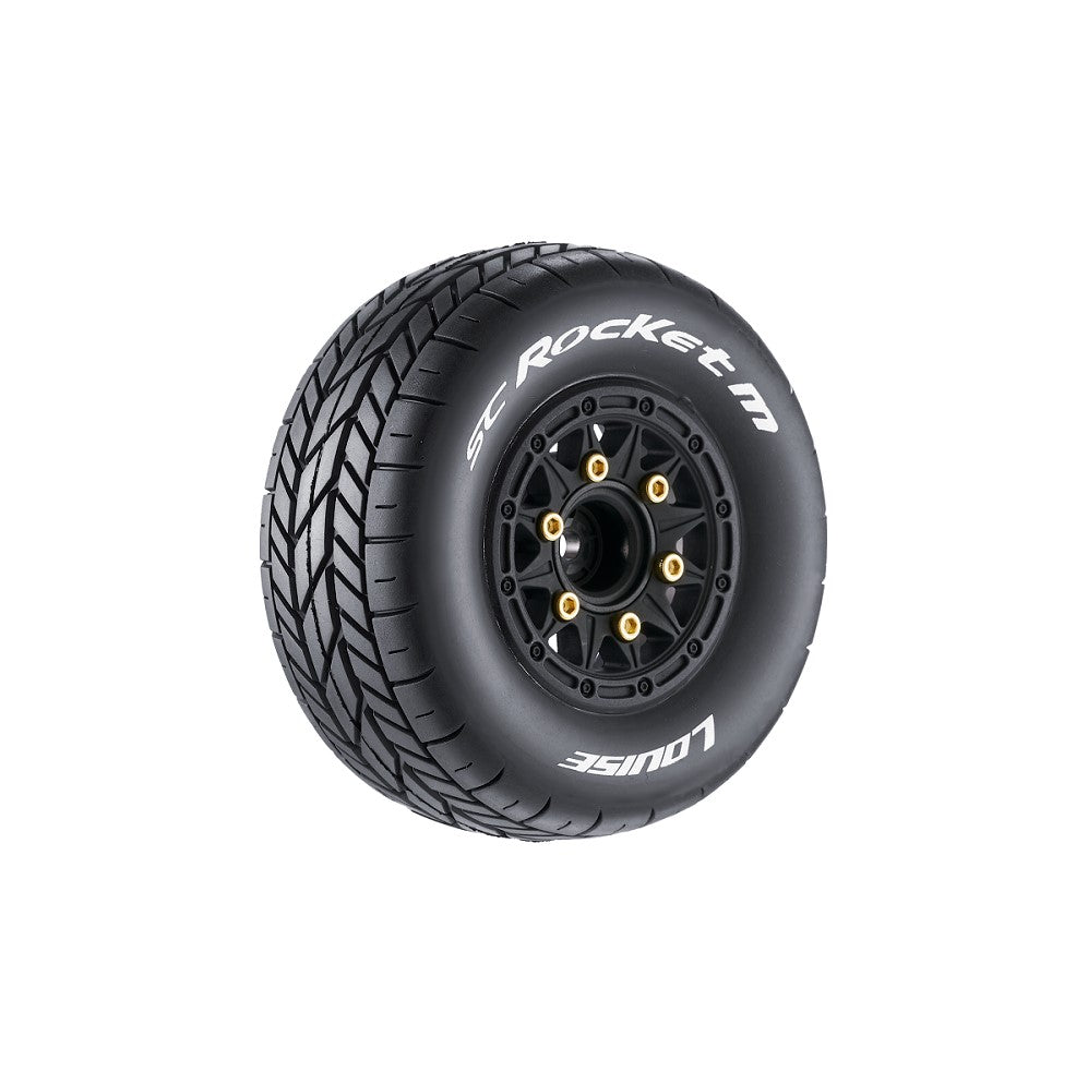 Louise R/C SC-Rocket M Oval Track 1/10 Short Course Tires, Super Soft, 12, 14 & 17mm Hex on Black Rim (2) LT3228VB