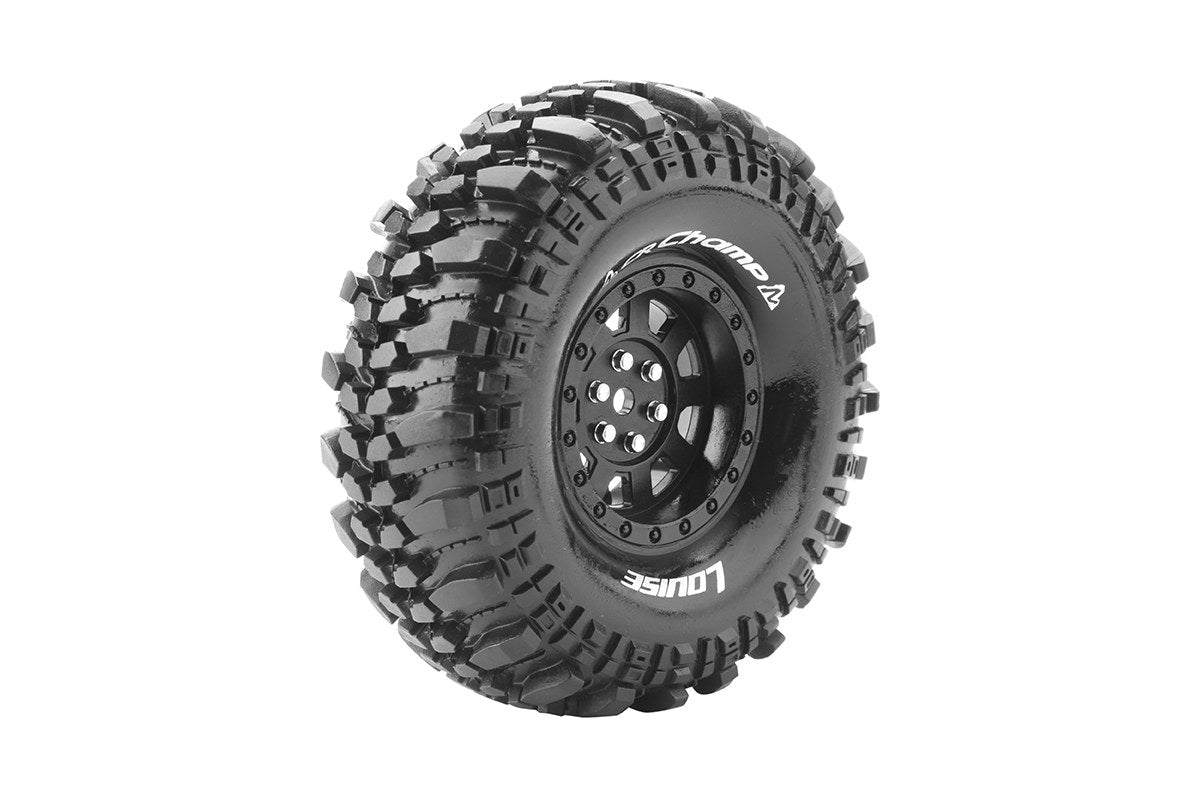 Louise R/C CR-Champ 1/10 1.9" Crawler Tires, 12mm Hex, Super Soft, Mounted on Black Rim, Front/Rear (2) LT3231VB