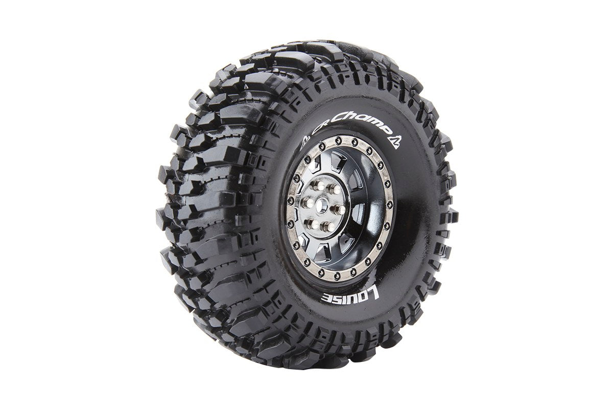 Louise R/C CR-Champ 1/10 1.9" Crawler Tires, 12mm Hex, Super Soft, Mounted on Black Chrome Rim, Front/Rear (2) LT3231VBC