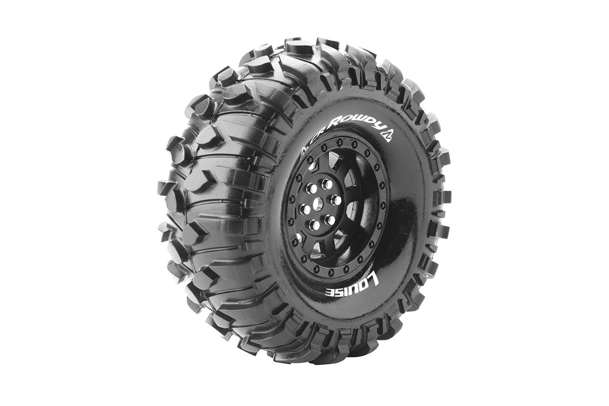 Louise R/C CR-Rowdy 1/10 1.9" Crawler Tires, 12mm Hex, Super Soft, Mounted on Black Rim, Front/Rear (2) LT3233VB