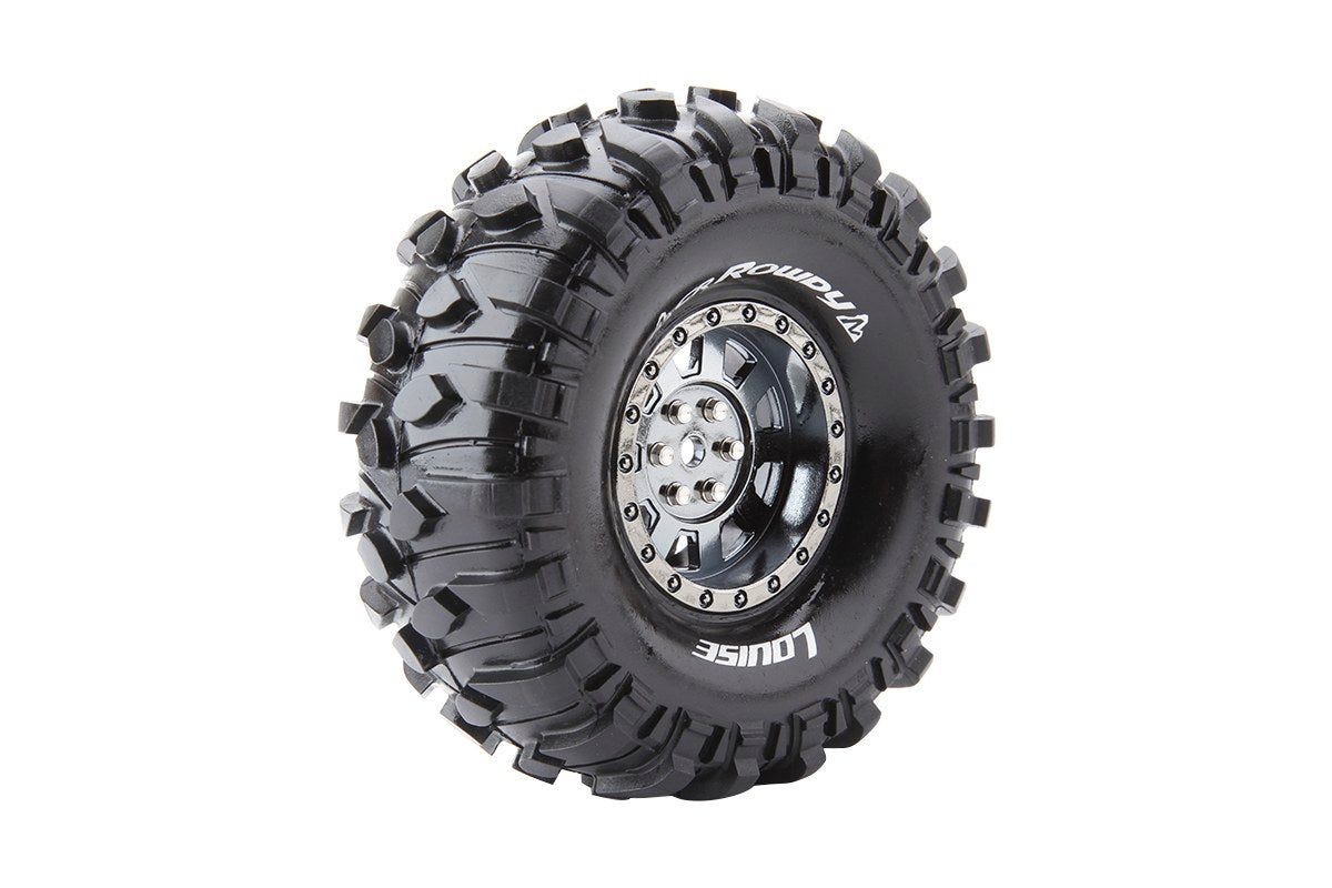 Louise R/C CR-Rowdy 1/10 1.9" Crawler Tires, 12mm Hex, Super Soft, Mounted on Black Chrome Rim, Front/Rear (2) LT3233VBC