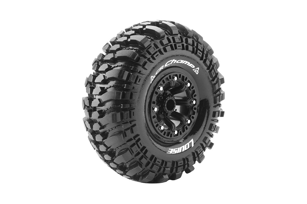 Louise R/C CR-Champ 1/10 2.2" Crawler Tires, 12mm Hex, Super Soft, Mounted on Black Rim, Front/Rear (2) LT3236VB