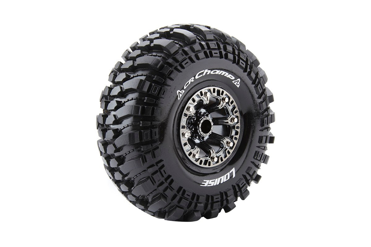 Louise R/C CR-Champ 1/10 2.2" Crawler Tires, 12mm Hex, Super Soft, Mounted on Black Chrome Rim, Front/Rear (2) LT3236VBC