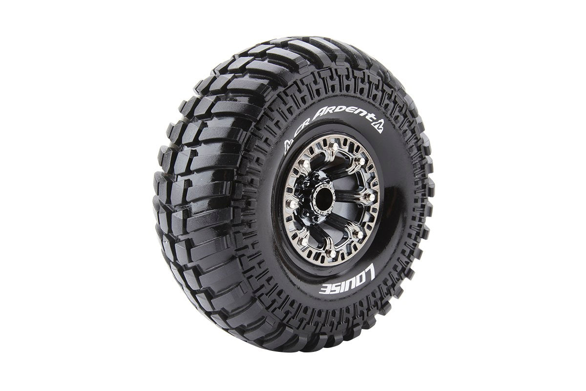 Louise R/C CR-Ardent 1/10 2.2" Crawler Tires, 12mm Hex, Super Soft, Mounted on Black Chrome Rim, Front/Rear (2) LT3237VBC