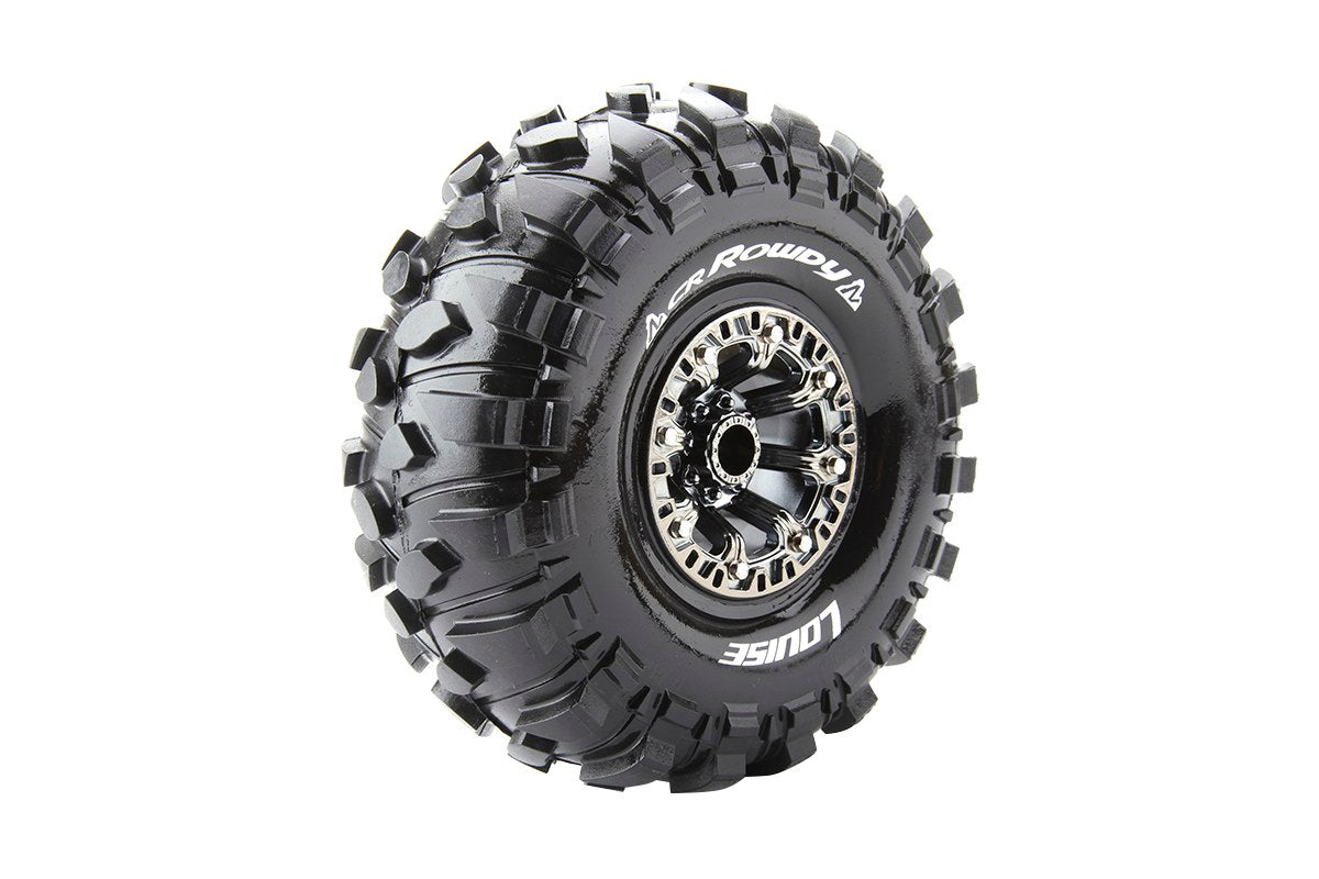 Louise R/C CR-Rowdy 1/10 2.2" Crawler Tires, 12mm Hex, Super Soft, Mounted on Black Chrome Rim, Front/Rear (2) LT3238VBC