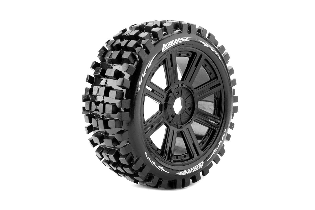 Louise R/C B-Ulldoze 1/8 Off-Road Buggy Tires, 17mm Hex, Mounted on Black Spoke Rim, Soft, Front/Rear (2) LT324SB