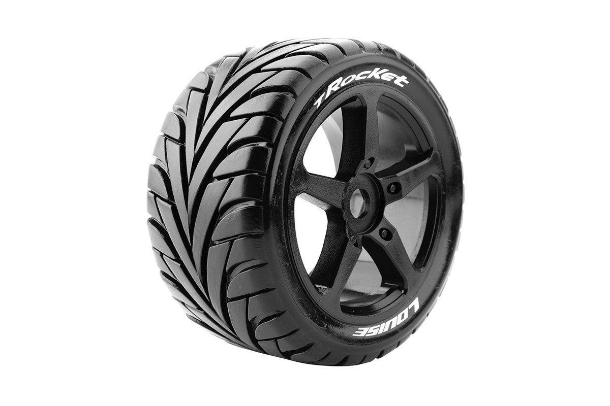 Louise R/C T-Rocket 1/8 Off-Road Truggy Tires, 0" Offset, 17mm, Mounted on Black Spoke Rim, Front/Rear (2) LT3250SB