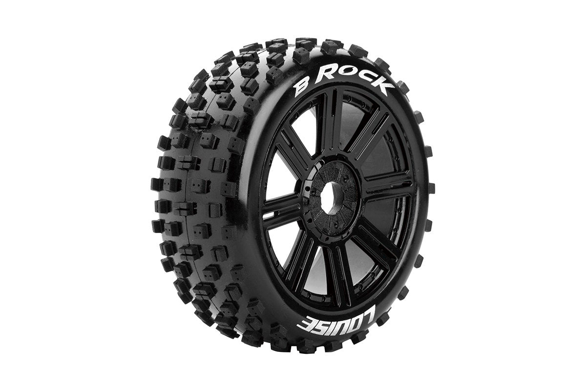 Louise R/C B-Rock 1/8 Off-Road Buggy Tires, 17mm Hex, Mounted on Black Spoke Rim, Soft, Front/Rear (2) LT3270SB