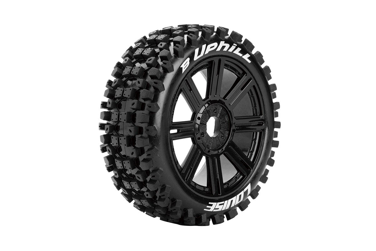 Louise R/C B-Uphill 1/8 Off-Road Buggy Tires, 17mm Hex, Mounted on Black Spoke Rim, Soft, Front/Rear (2) LT3271SB