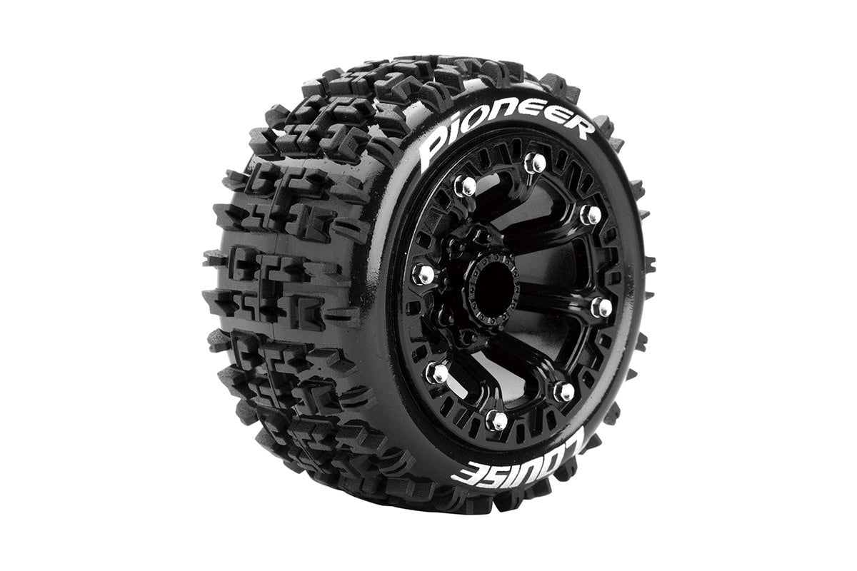 Louise R/C ST-Pioneer 1/16 2.2" Stadium Truck Tires, 12mm Hex, Soft, Mounted on Black Rim, Front/Rear (2) LT3278SB