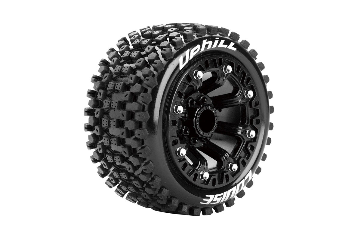 Louise R/C ST-Uphill 1/16 Stadium Truck Tires, 12mm Hex, Soft, Mounted on Black Spoke Rim, Front/Rear (2) LT3279SB