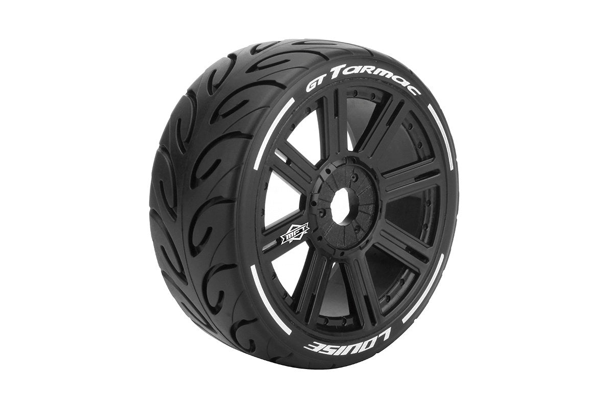 Louise R/C MFT GT-Tarmac 1/8 GT Tires, 17mm Hex, Soft, Mounted on Black Spoke Rim, Front/Rear (2) LT3285SB