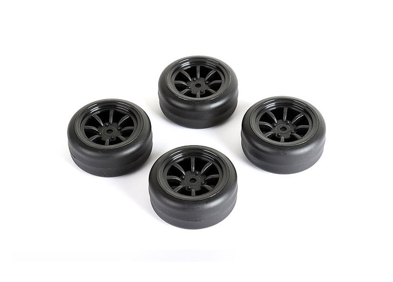 Louise R/C Drift Tires + Wheels 8 Spoke Black +1mm (4pcs), Fits LMX NBA328