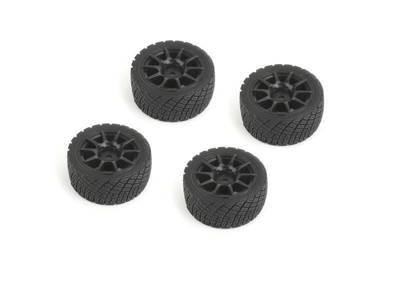 Louise R/C Rally Tires+Wheels 10 Spoke Black +1mm (4pcs), Fits LMX NBA372
