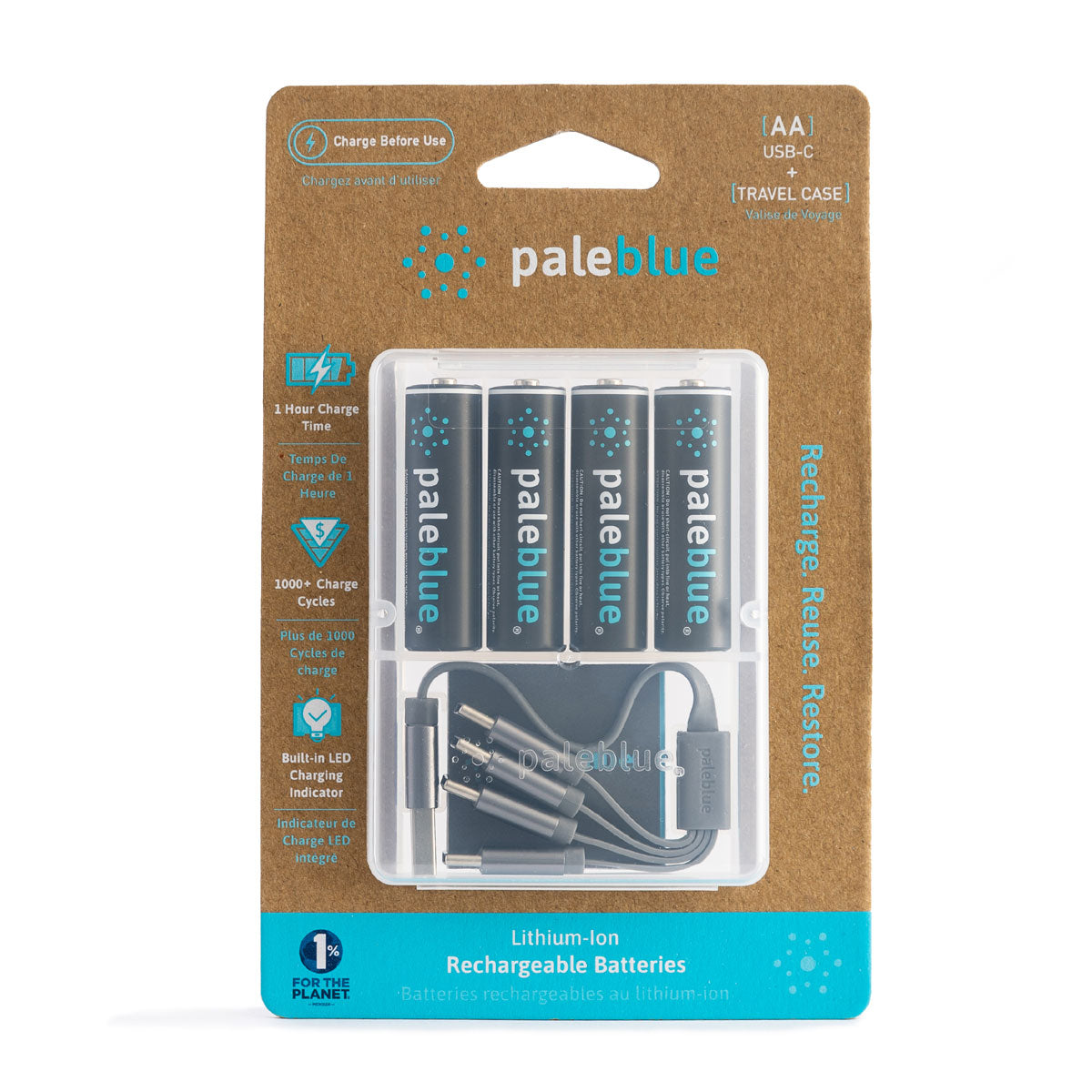 Pale Blue Earth Pale Blue Lithium Ion Rechargeable AA Batteries 4pk