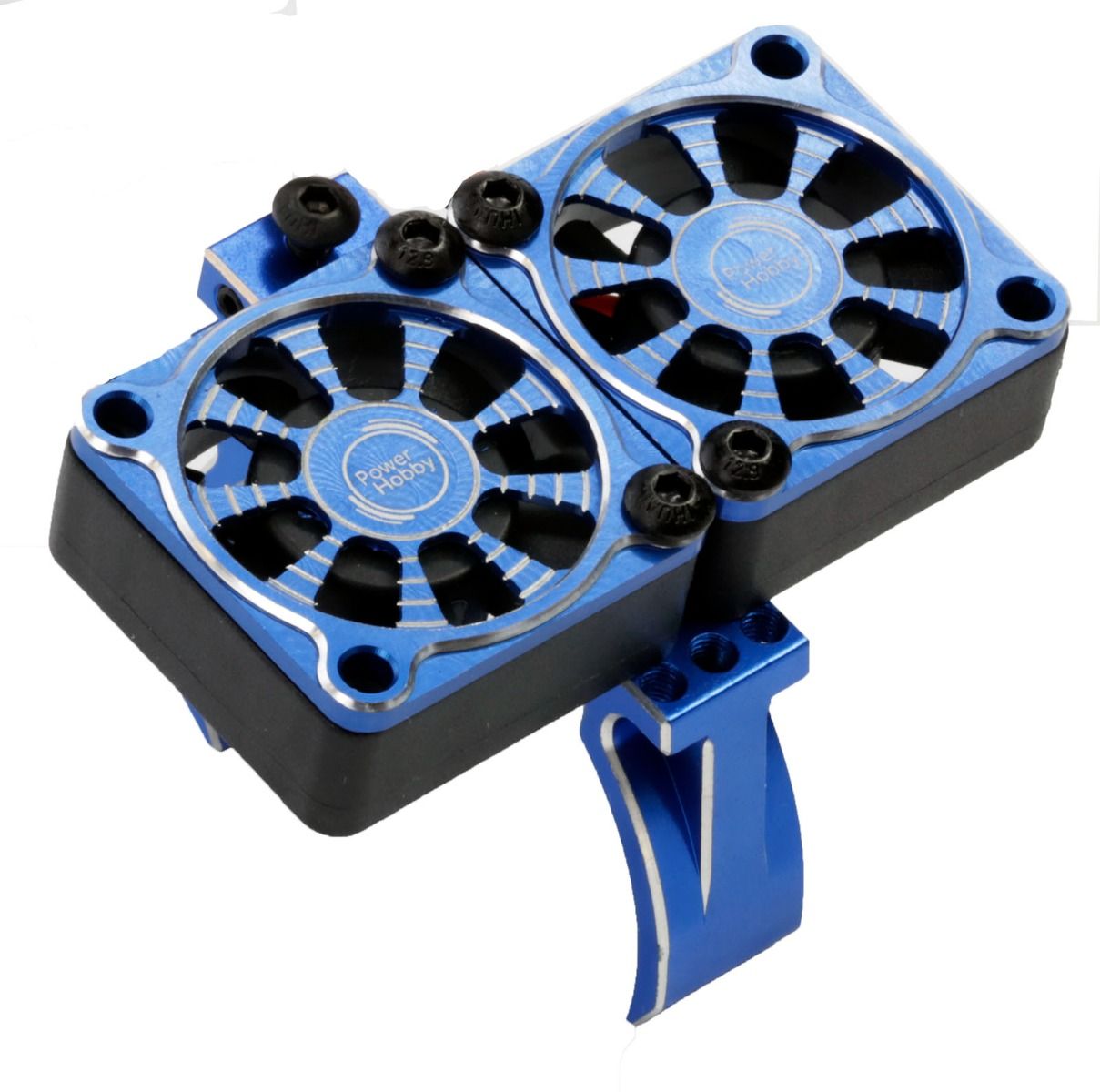 Powerhobby 1/8 Aluminum Heatsink 30mm Twin Turbo High Speed Cooling Fans Blue