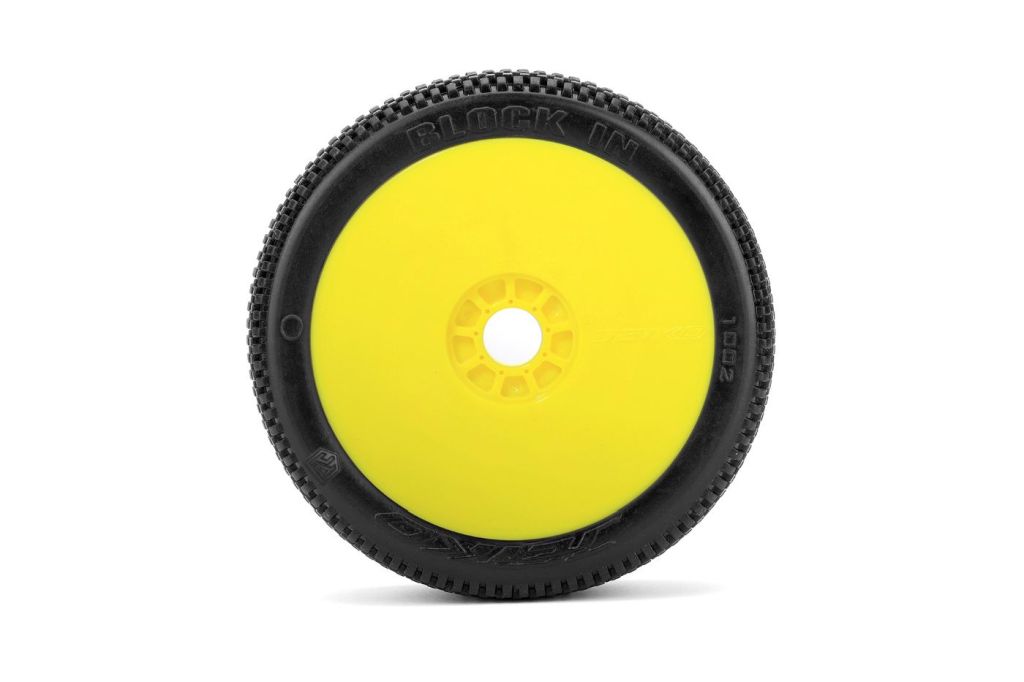 Power Hobby Block In 1/8 Buggy Mounted Tires Yellow Wheels (2) 1002DYMSG