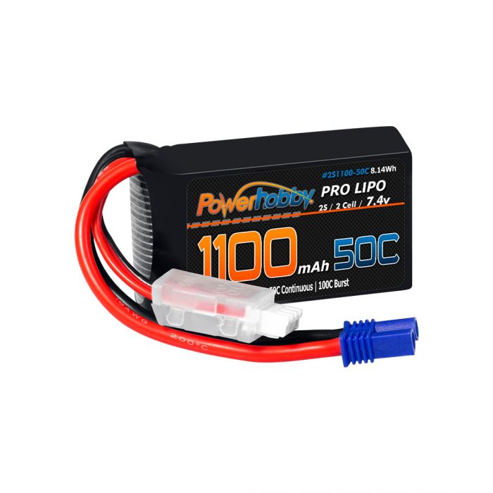 Power Hobby 2S 1100mAh 50C LiPo Battery w/ EC2 Plug: Losi Mini-T/B JRX2