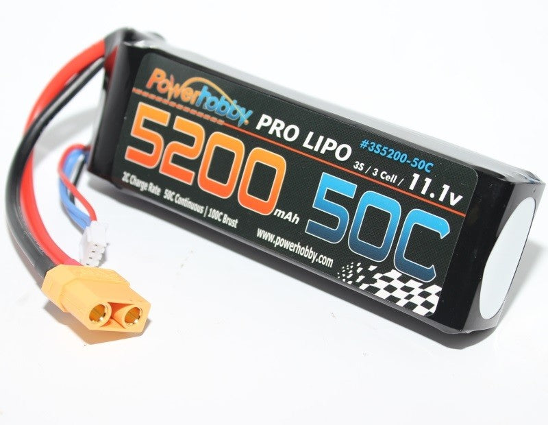 Powerhobby 5200mAh 11.1V 3S 50C LiPo Battery with Hardwired XT90 Connector