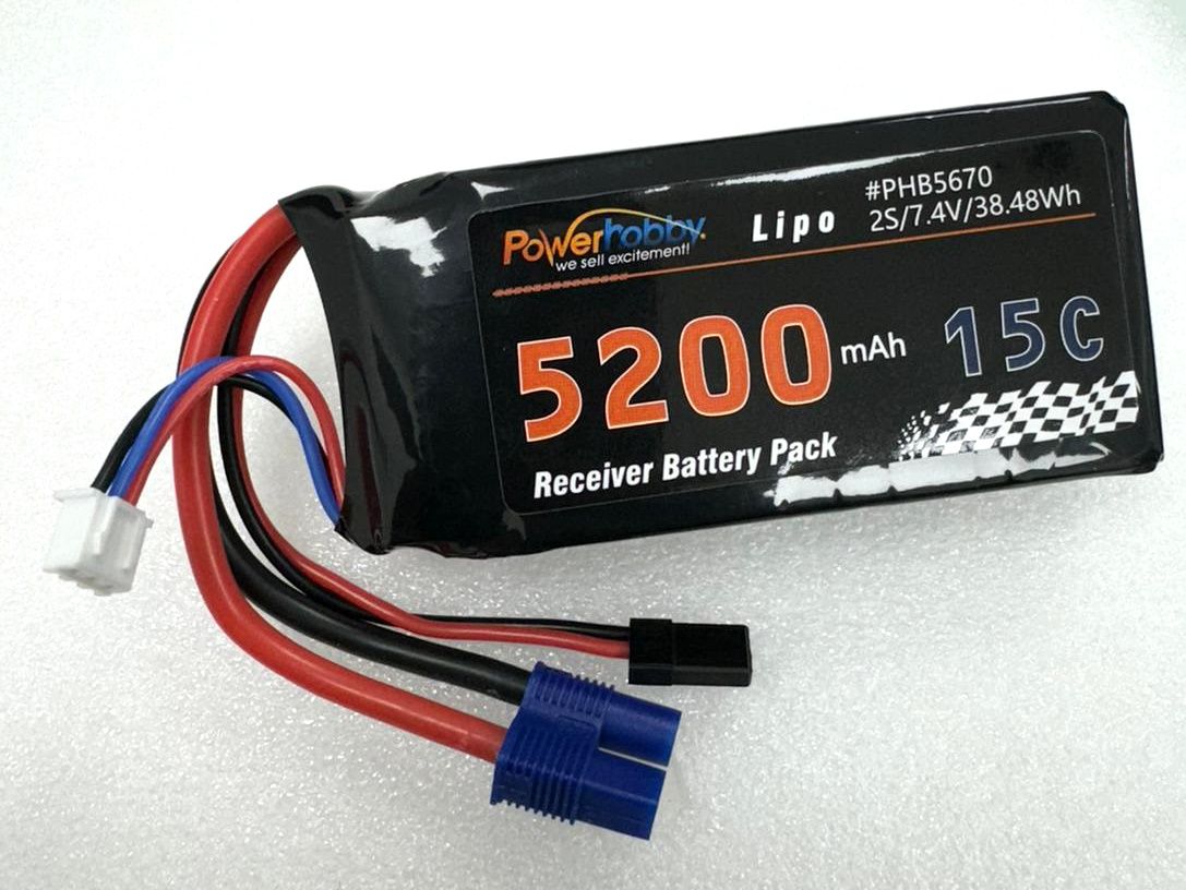 Power Hobby 2S 5200mah 15C LiPo Battery w/EC3 & JR Connector Receiver 5670