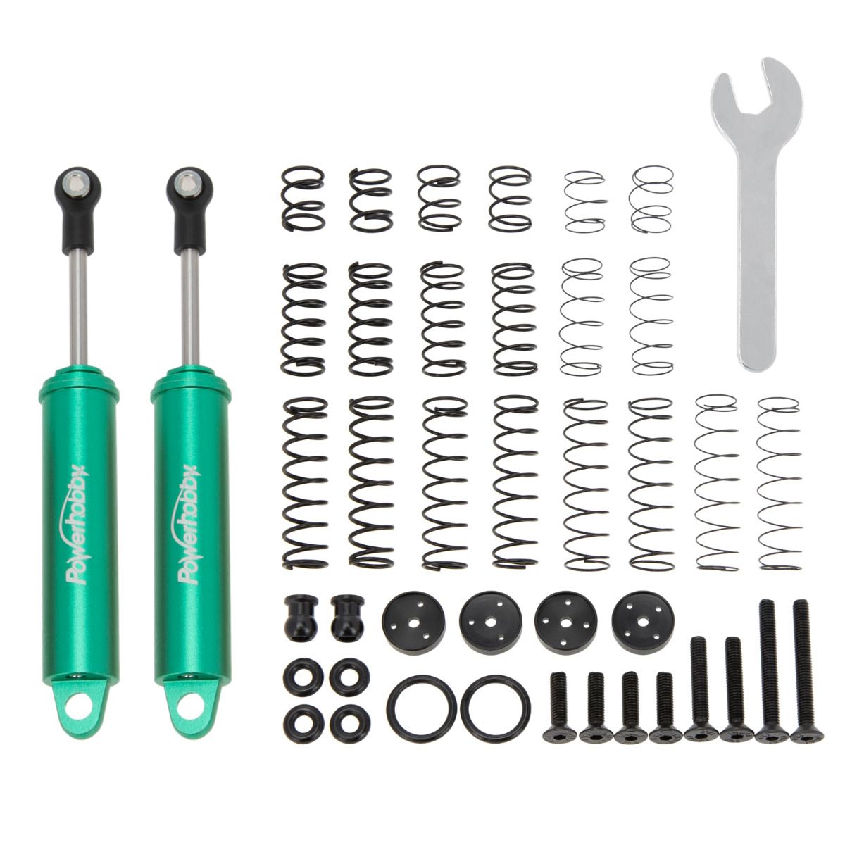 Power Hobby 100mm Promatics Two Stage Internal Spring Shocks Green