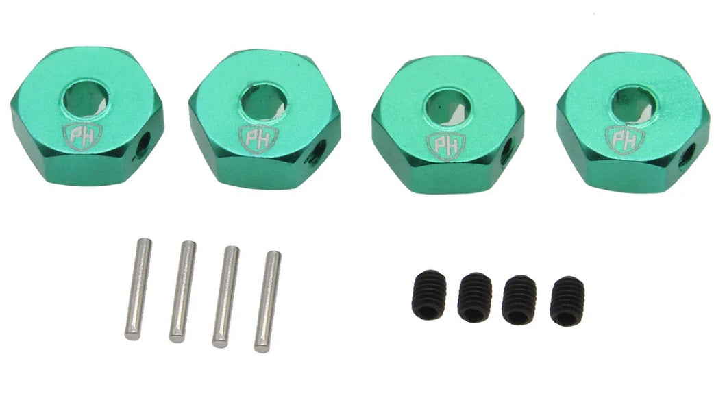 Power Hobby 12mm Wheel Hex (4) Green for Losi Mini LMT 6512GREEN