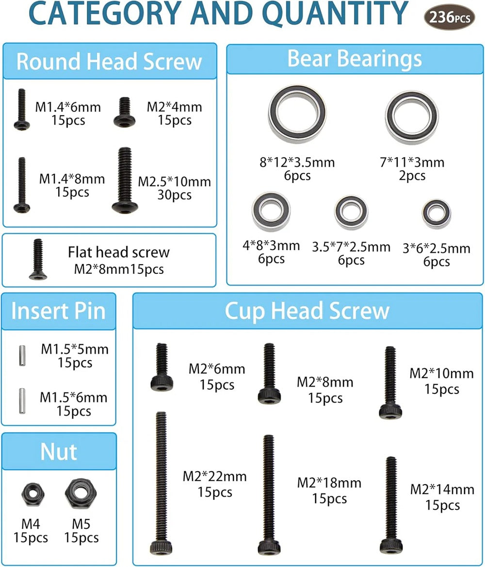 Power Hobby Complete Sealed Bearing Kit and Screw Set Upgrade for 1/18 Redcat Ascent-18
