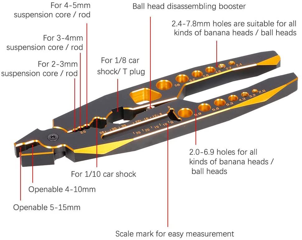 Powerhobby Aluminum Multi-Function Plier Tool Shock Shaft Rod Ball Clamp