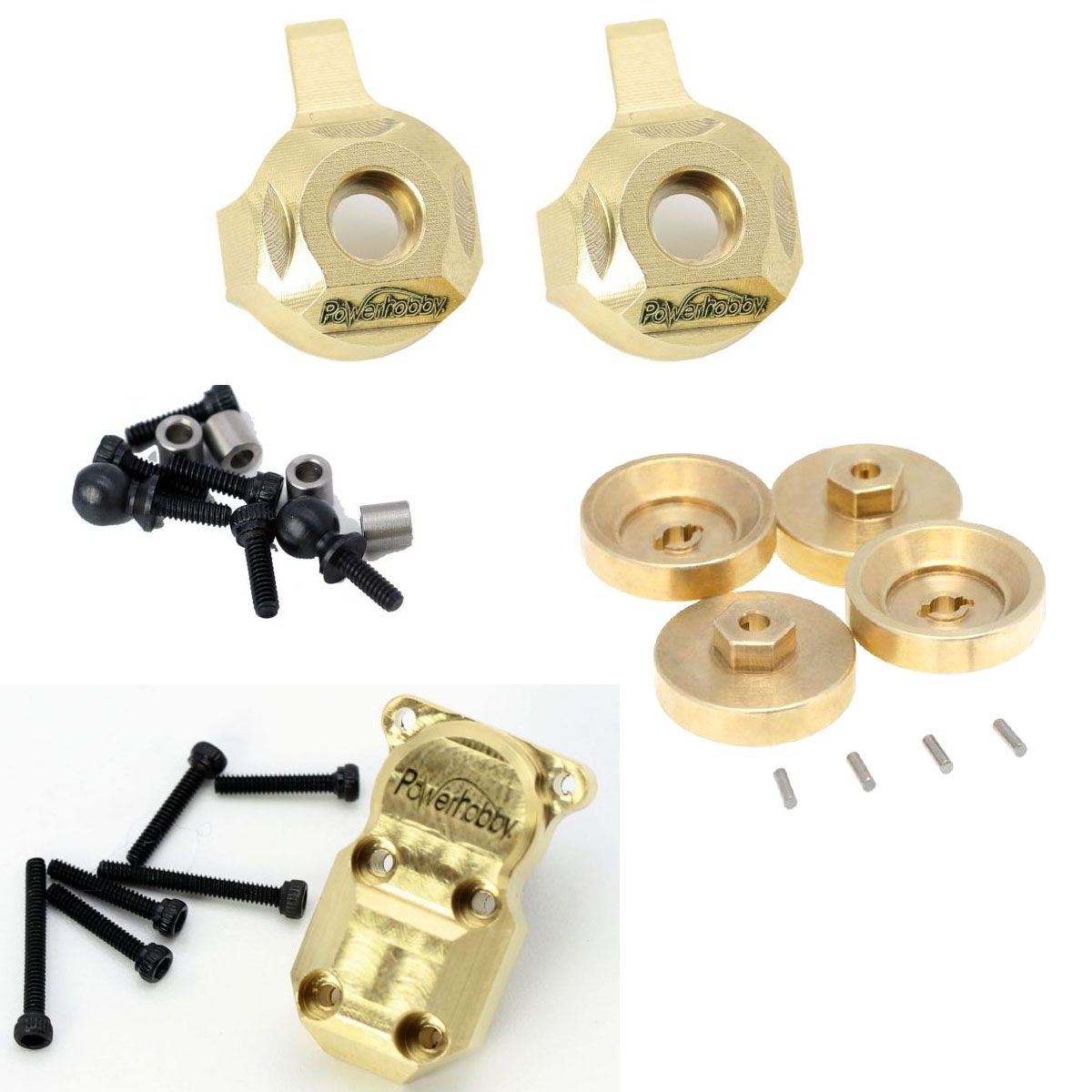 Powerhobby Axial SCX24 Brass Hex Hubs / Diff Cover / Front Knuckles COMBO