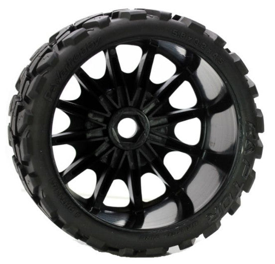 Powerhobby Raptor Belted Monster Truck Wheels/Tires (pr.) Pre-mounted Sport Medium Compound 17mm Hex
