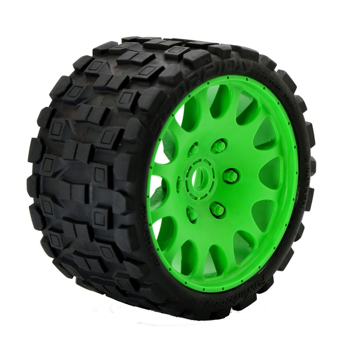 Powerhobby Scorpion Belted Monster Truck Tires / Wheels w 17mm Hex (2) Sport-Green