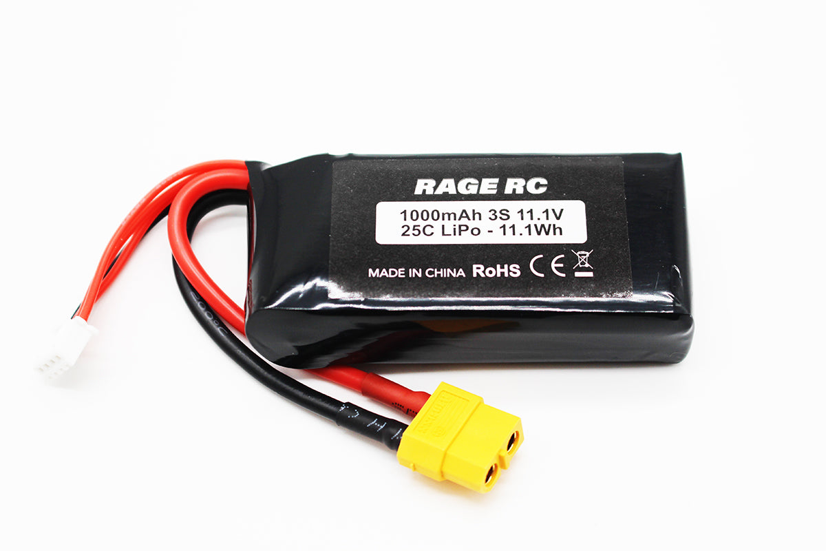 Rage R/C 11.1V 3S 1000mAh LiPo Battery w/ XT60; LightWave 400BL B1466