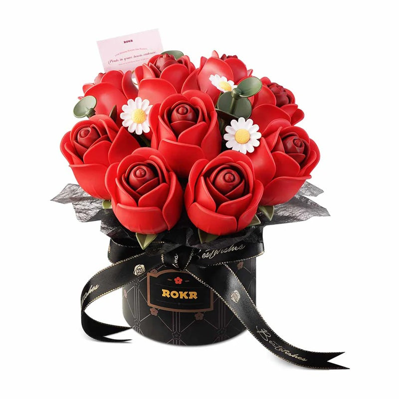 Rolife Floral Art Red Rose Bouquet - DIY Wooden Flower Display