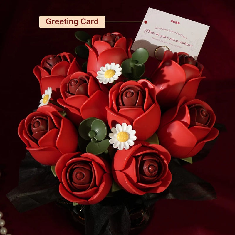 Rolife Floral Art Red Rose Bouquet - DIY Wooden Flower Display