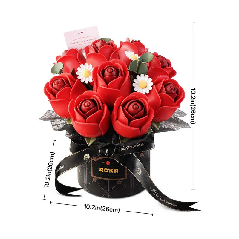 Rolife Floral Art Red Rose Bouquet - DIY Wooden Flower Display