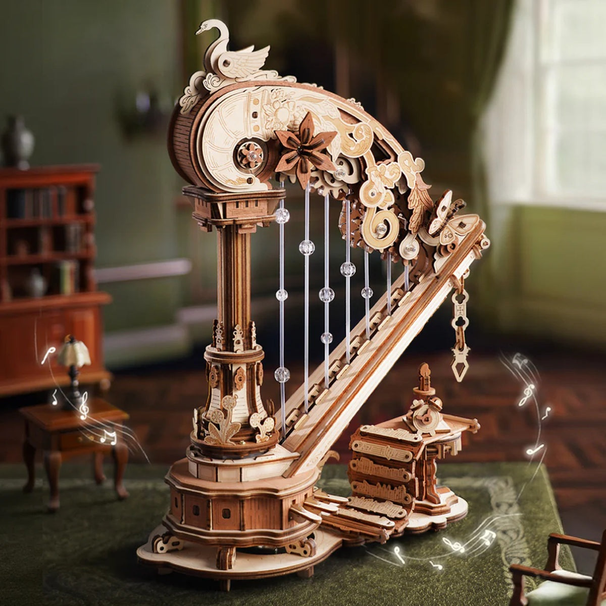 ROKR Magic Harp Music Box 3D Wooden Puzzle - Elegant Mechanical Music Model