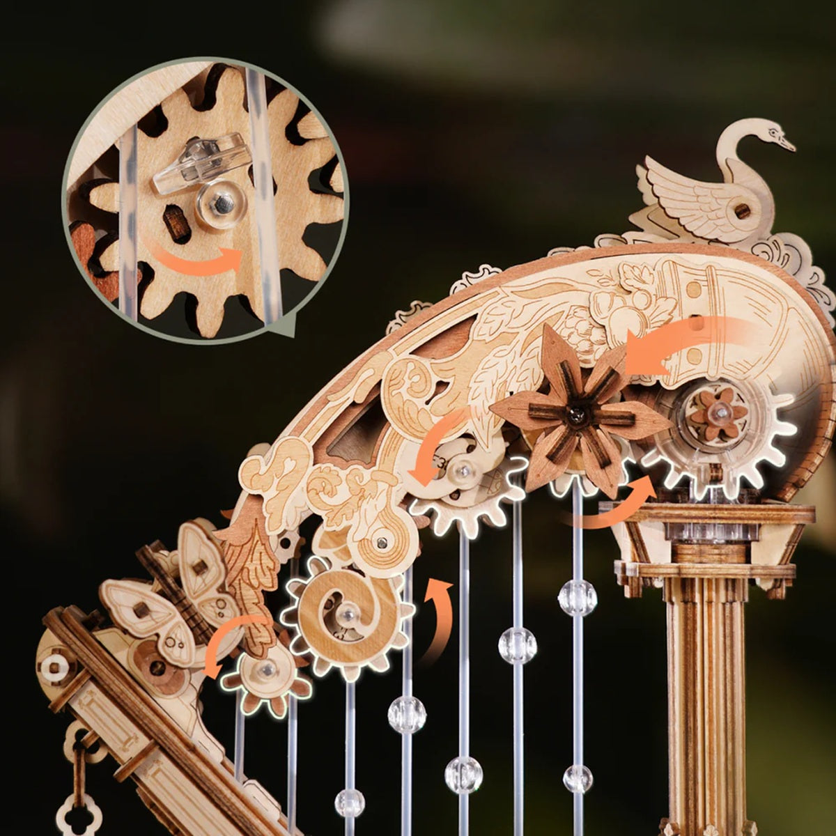 ROKR Magic Harp Music Box 3D Wooden Puzzle - Elegant Mechanical Music Model
