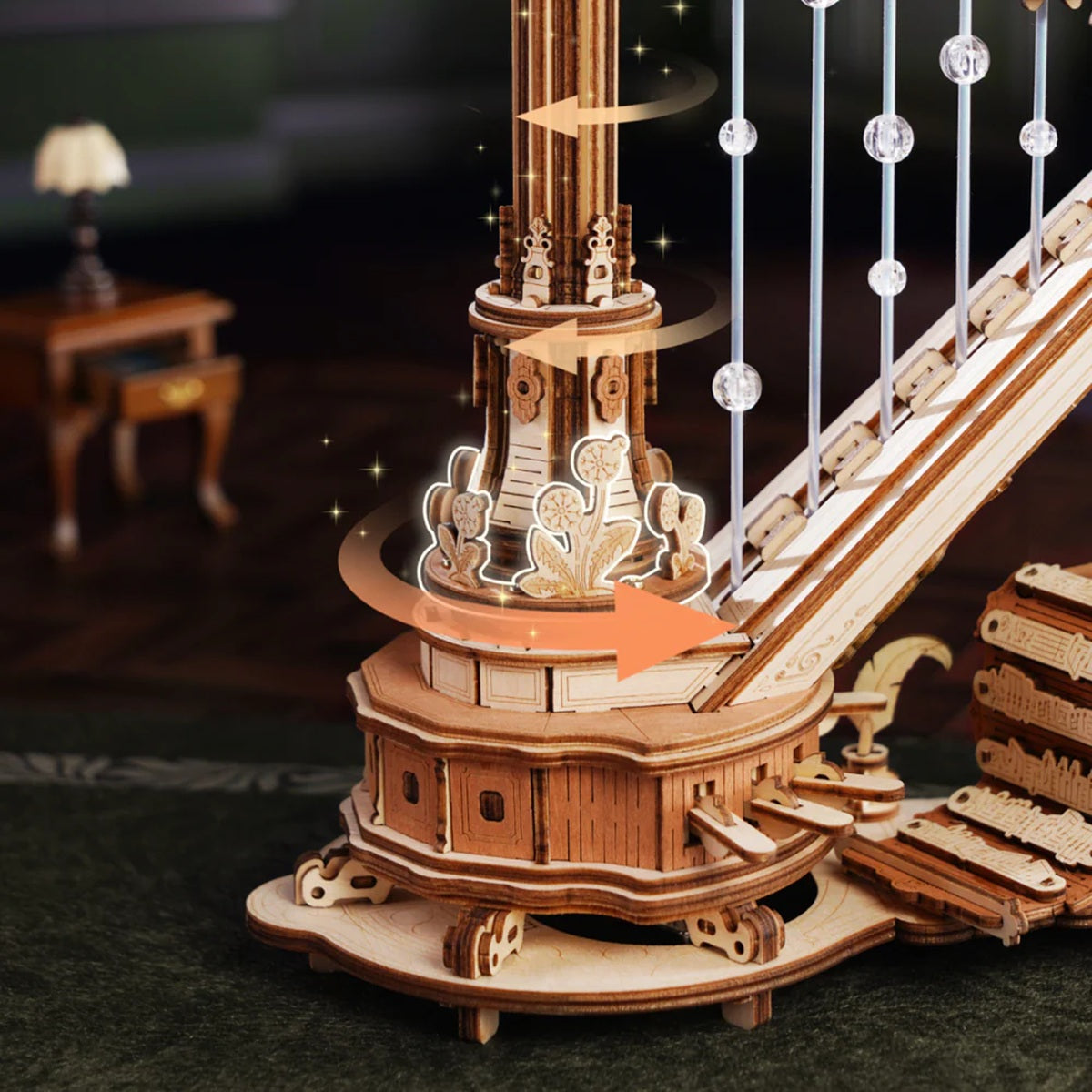 ROKR Magic Harp Music Box 3D Wooden Puzzle - Elegant Mechanical Music Model