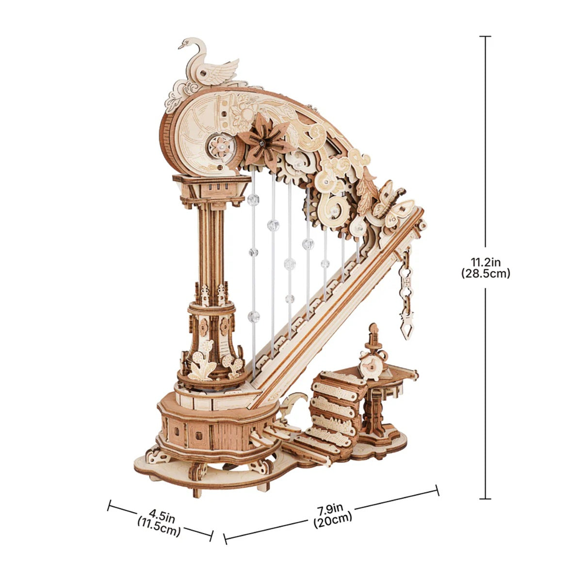 ROKR Magic Harp Music Box 3D Wooden Puzzle - Elegant Mechanical Music Model