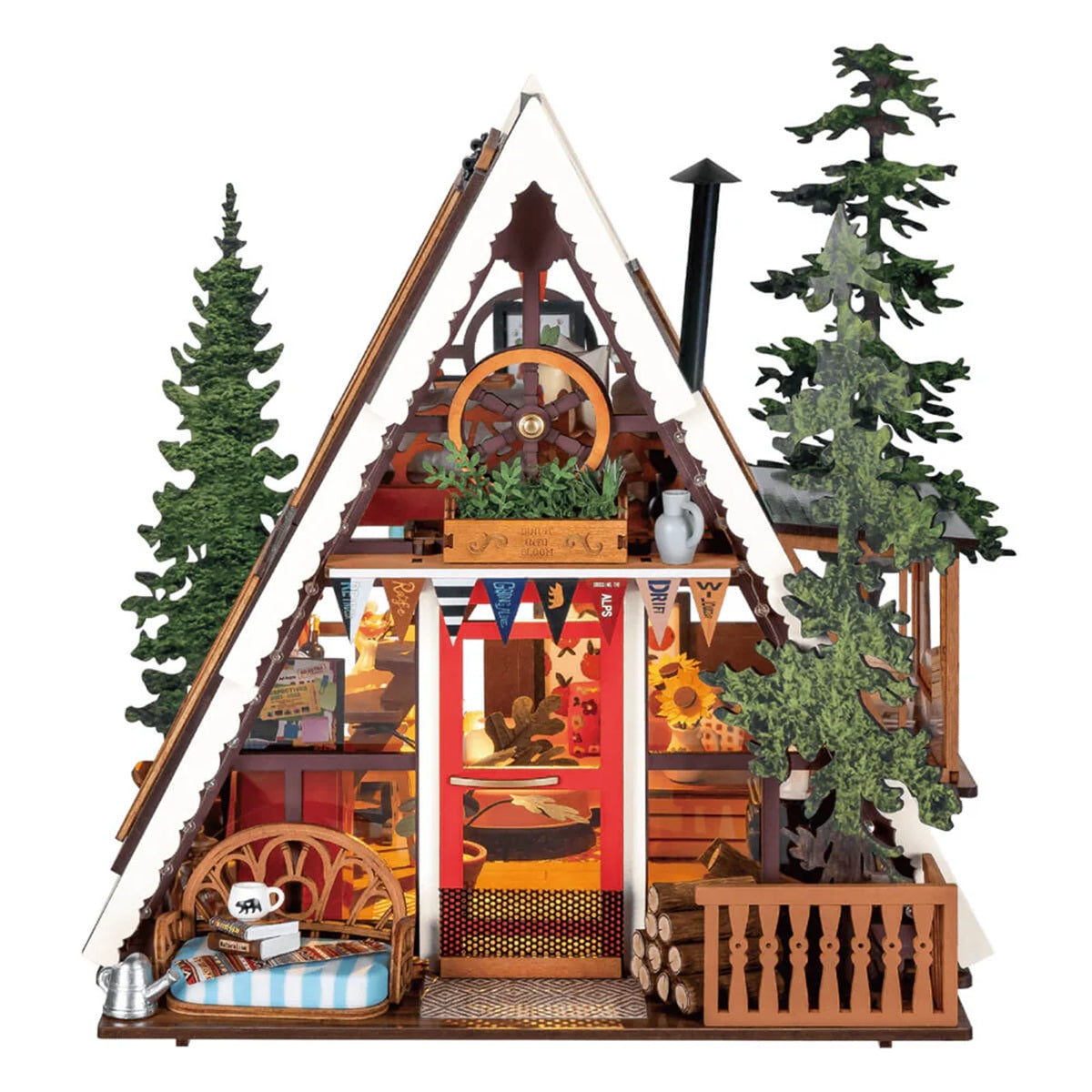 Rolife A-Frame Cabin DIY Miniature House Kit - Modern Glamping Model with LED