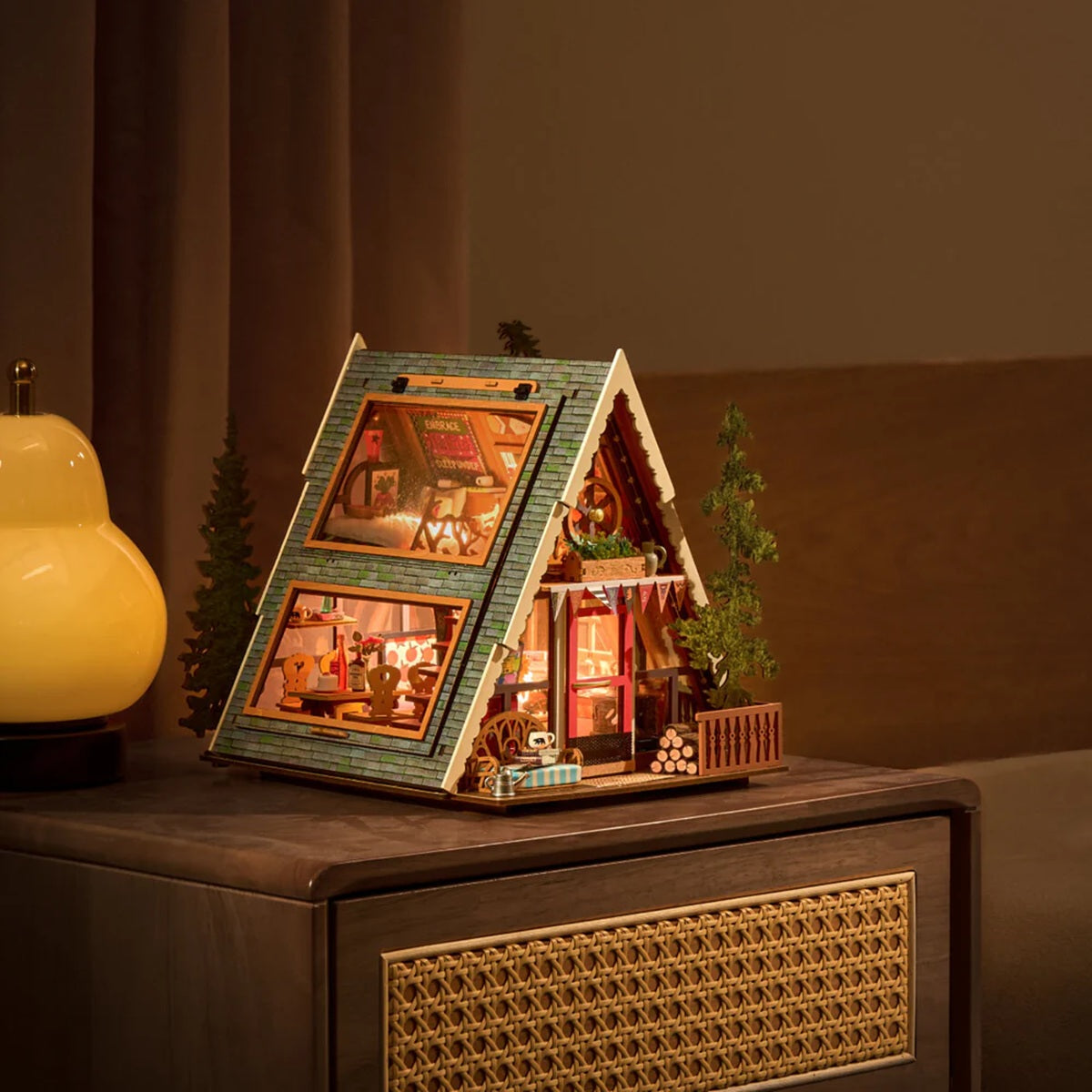 Rolife A-Frame Cabin DIY Miniature House Kit - Modern Glamping Model with LED