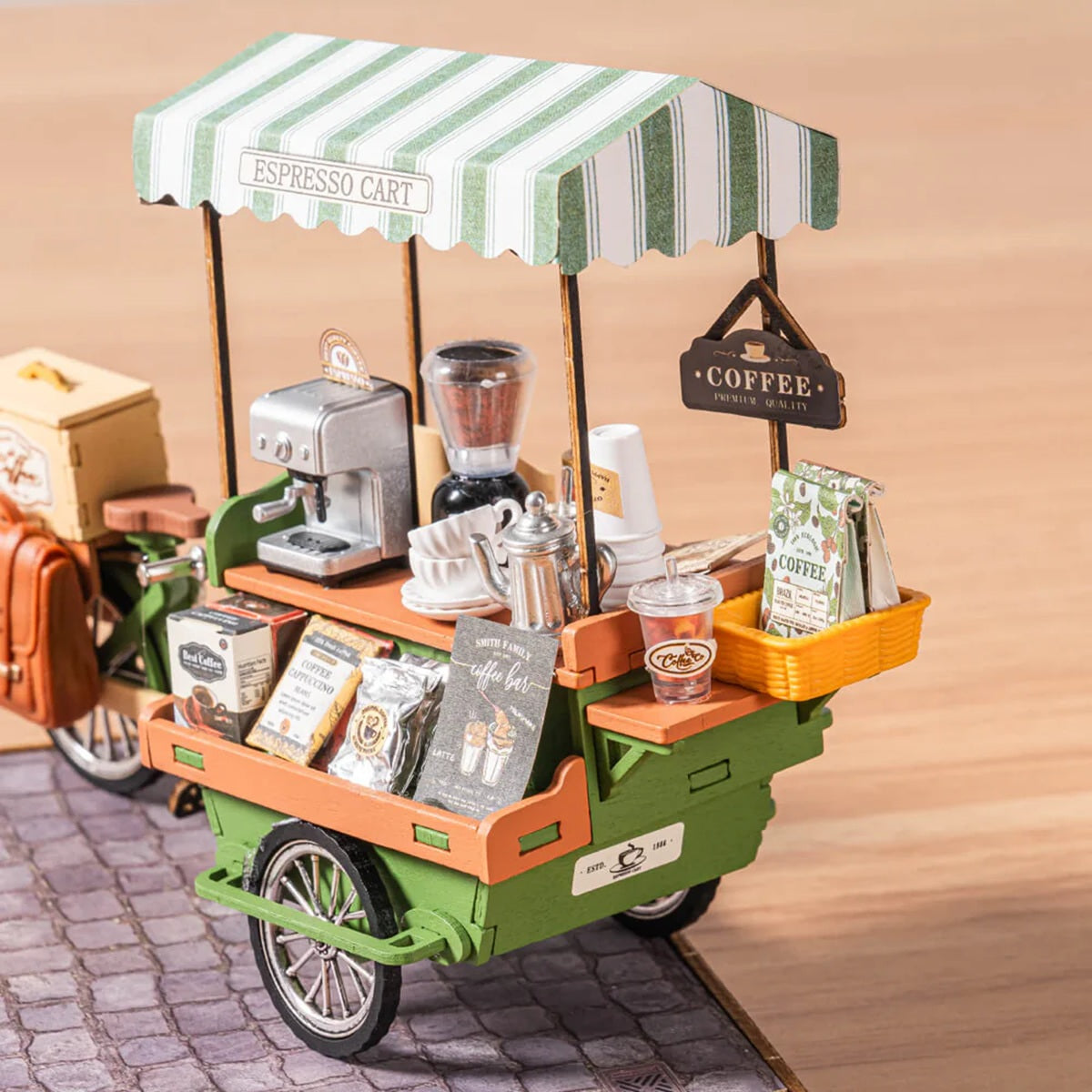 Rolife Aromatic Coffee Cart DIY Miniature House Kit - Barista Scene Model