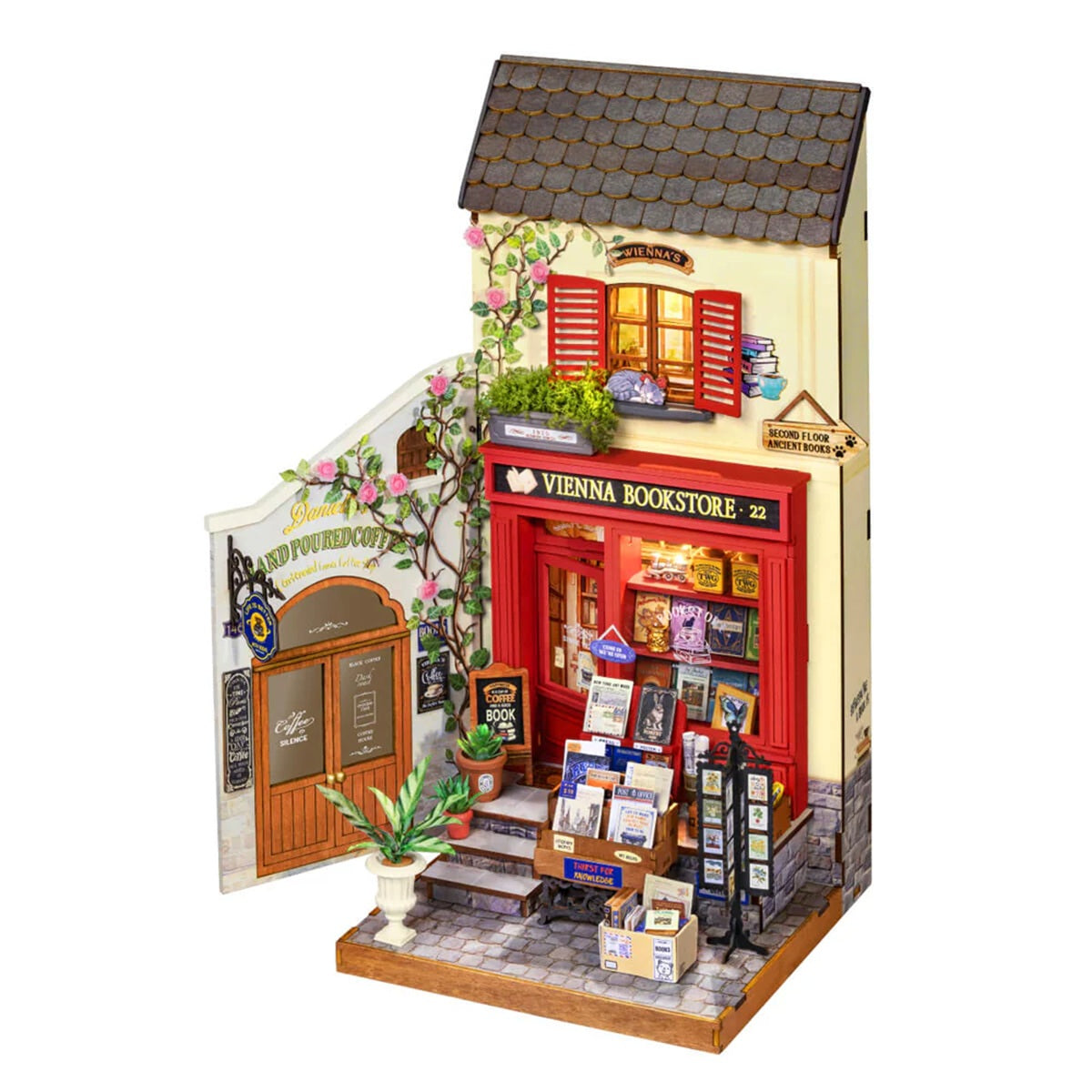 Rolife Vienna Bookstore DIY Miniature House Kit - European Library Scene Model