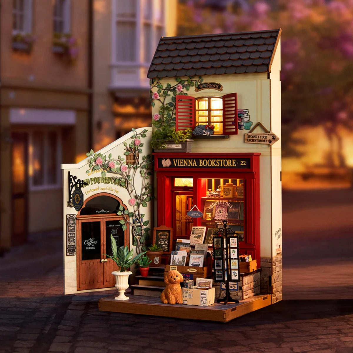 Rolife Vienna Bookstore DIY Miniature House Kit - European Library Scene Model