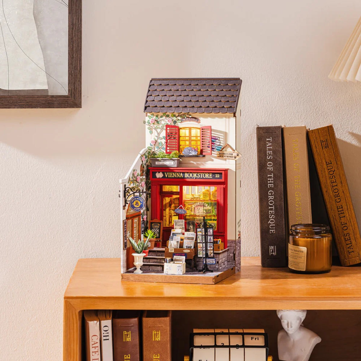 Rolife Vienna Bookstore DIY Miniature House Kit - European Library Scene Model