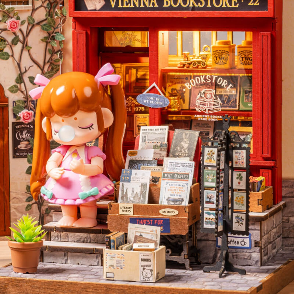 Rolife Vienna Bookstore DIY Miniature House Kit - European Library Scene Model
