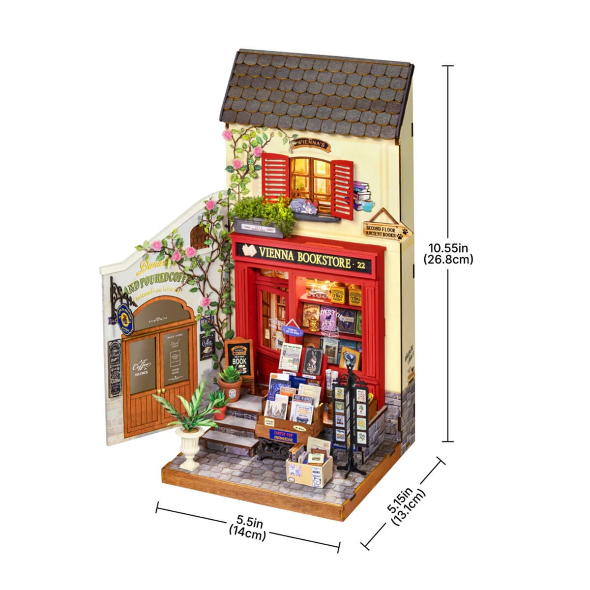 Rolife Vienna Bookstore DIY Miniature House Kit - European Library Scene Model