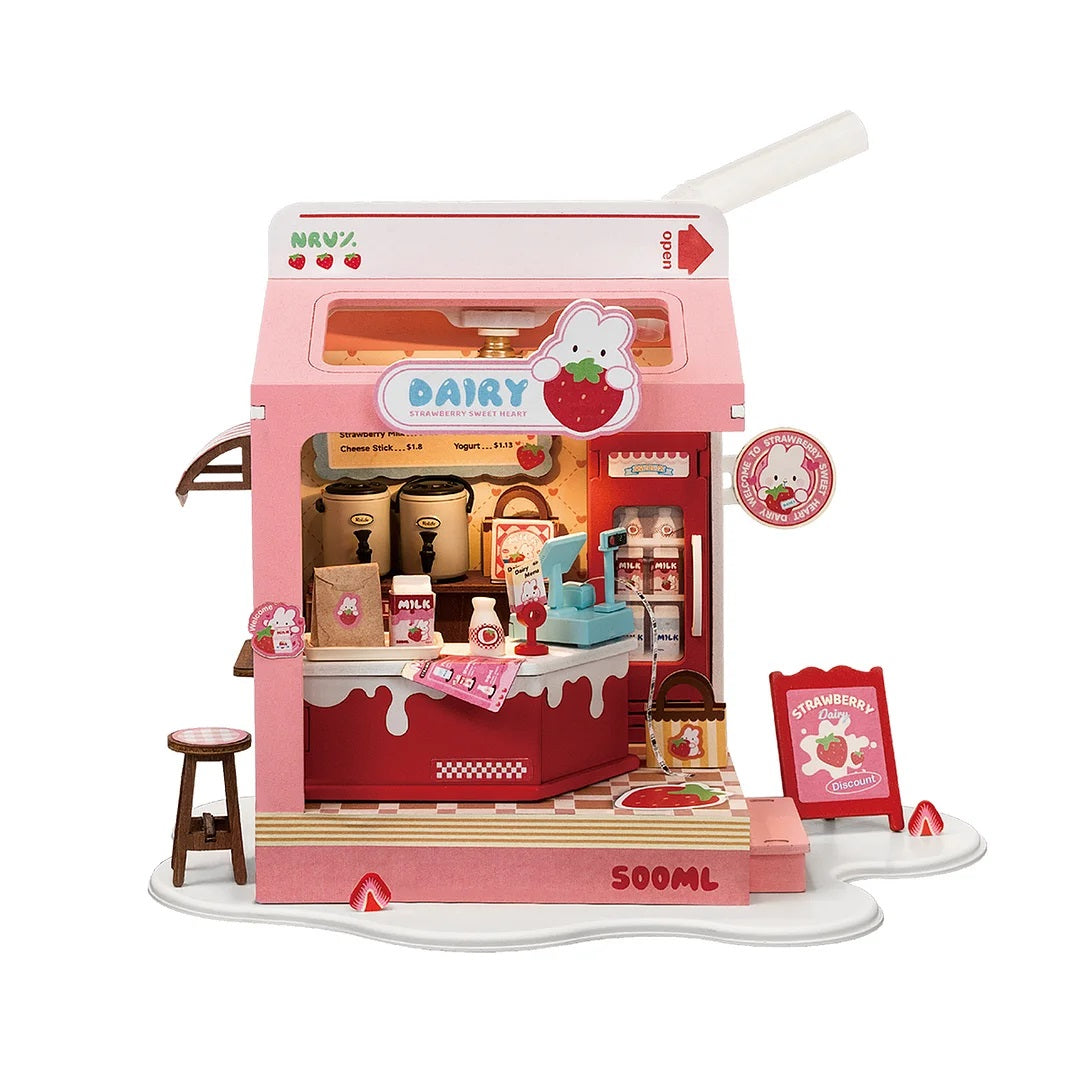 Robotime Rolife Food Box Shop, Strawberry Milk Box DS034