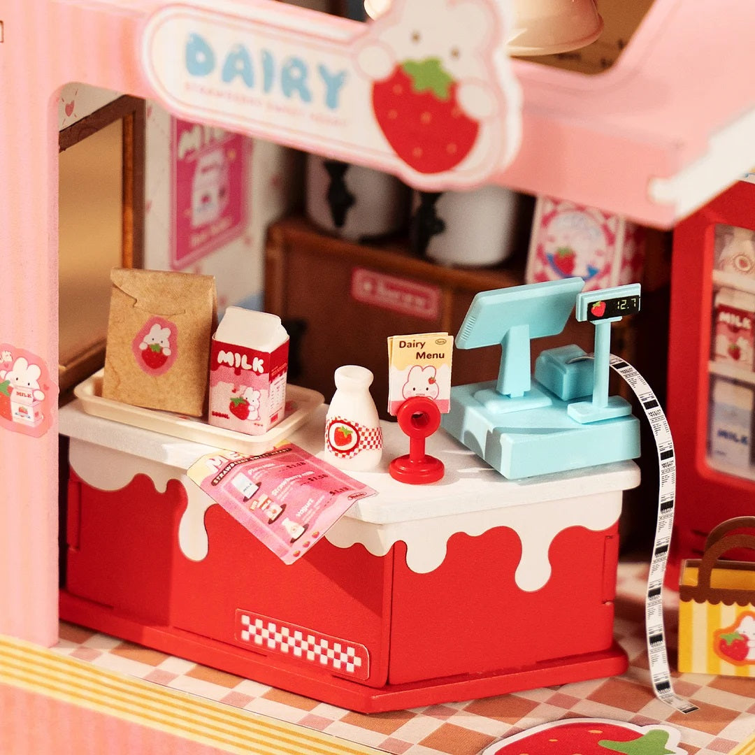 Robotime Rolife Food Box Shop, Strawberry Milk Box DS034